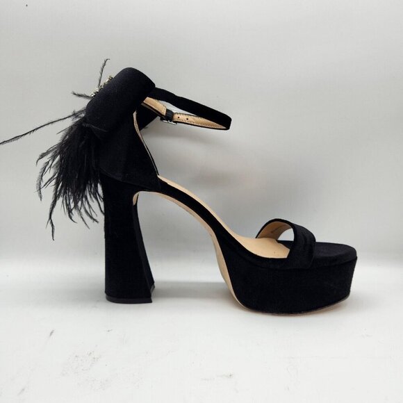 Antonio Melani Platform Sandals Size 7.5 Black Velvet feathers Rhinestone 663 - Picture 8 of 14
